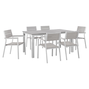 Maine 7 Pieces 63" Outdoor Patio Set - White, Light Gray 