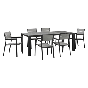 Maine 7 Pieces 80" Outdoor Patio Set - Gray, Brown 