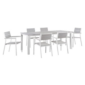 Maine 7 Pieces 80" Outdoor Patio Set - White, Light Gray 