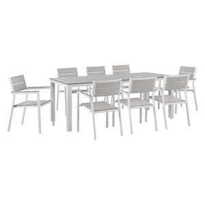 Maine 9 Pieces Outdoor Patio Set - White, Light Gray 