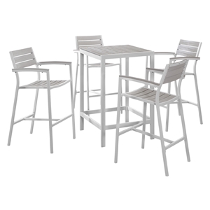 Maine 5 Pieces Patio Set - White, Light Gray 