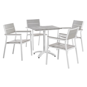 Maine 5 Pieces Outdoor Patio Set - White, Light Gray 