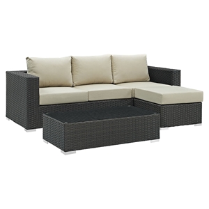 Sojourn 3 Pieces Patio Sectional Set - Sunbrella Canvas Antique Beige 