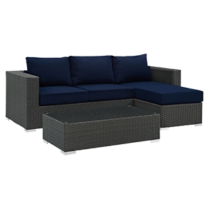 Sojourn 3 Pieces Outdoor Patio Sectional Set - Sunbrella Canvas Navy 