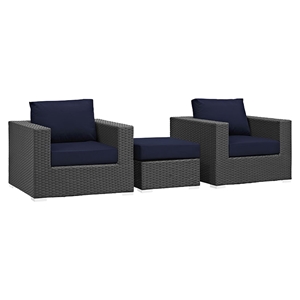 Sojourn 3 Pieces Outdoor Patio Sofa Set - Sunbrella Canvas Navy 