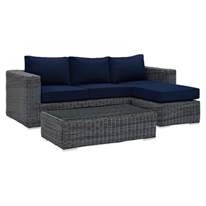 Summon 3 Pieces Outdoor Patio Sectional Set - Sunbrella Canvas Navy 