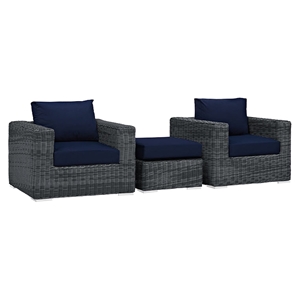 Summon 3 Pieces Outdoor Patio Sofa Set - Sunbrella Canvas Navy 