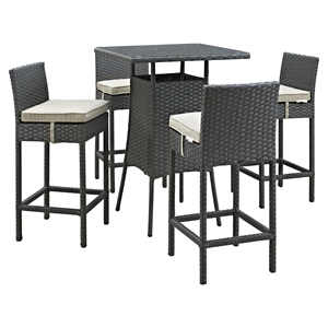 Sojourn 5 Pieces Outdoor Patio Pub Set - Sunbrella Antique Canvas Beige 