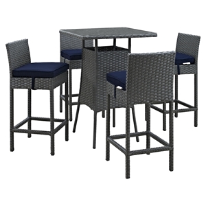 Sojourn 5 Pieces Outdoor Patio Pub Set - Sunbrella Canvas Navy 