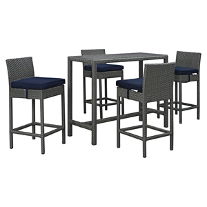 Sojourn 5 Pieces Rectangular Patio Pub Set - Sunbrella Canvas Navy 