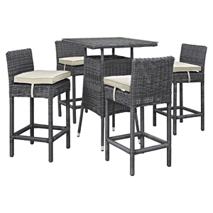 Summon 5 Pieces Outdoor Patio Pub Set - Sunbrella Antique Canvas Beige 