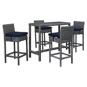 Summon 5 Pieces Rectangular Outdoor Patio Pub Set - Sunbrella Canvas Navy 