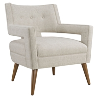 Sheer Fabric Armchair - Button Tufted, Sand