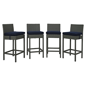 Sojourn Outdoor Patio Wicker Bar Stool - Sunbrella Canvas Navy (Set of 4) 