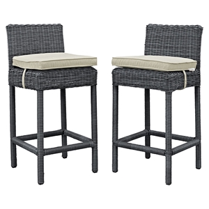 Summon Outdoor Patio Bar Stool - Sunbrella Antique Canvas Beige (Set of 2) 