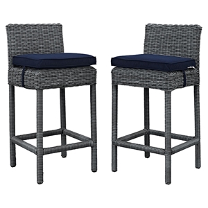 Summon Outdoor Patio Bar Stool - Sunbrella Canvas Navy (Set of 2) 