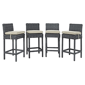 Summon Outdoor Patio Wicker Bar Stool - Sunbrella Antique Canvas Beige (Set of 4) 