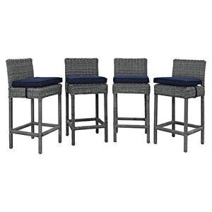 Summon Outdoor Patio Wicker Bar Stool - Sunbrella Canvas Navy (Set of 4) 