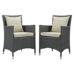 Sojourn Outdoor Patio Dining Armchair - Sunbrella Antique Canvas Beige (Set of 2) 