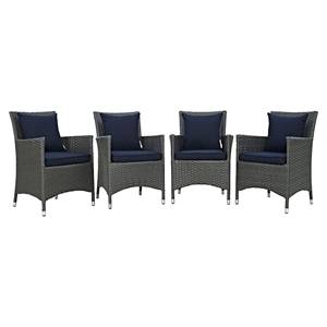 Sojourn Outdoor Patio Wicker Dining Armchair - Sunbrella Canvas Navy (Set of 4) 