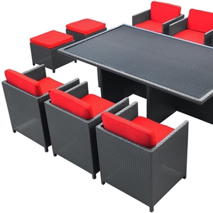 Reversal Outdoor Dining Set - Espresso Frame, Red Cushions 