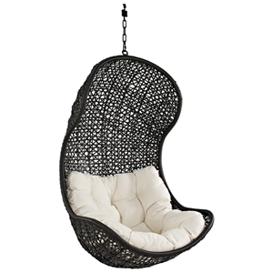 Parlay Hanging Rattan Chair - Espresso Frame, White Cushion 