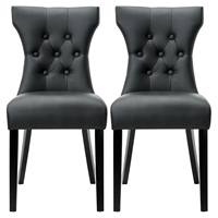 Silhouette Faux Leather Dining Chairs - Button Tufted, Black (Set of 2)