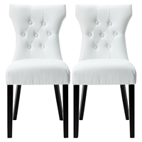 Silhouette Faux Leather Dining Chairs - Button Tufted, White (Set of 2)