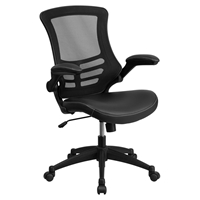 Mid Back Mesh Swivel Task Chair - Adjustable, Leather Seat, Black