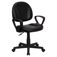 Leather Swivel Task Chair - Mid Back, Arms, Black