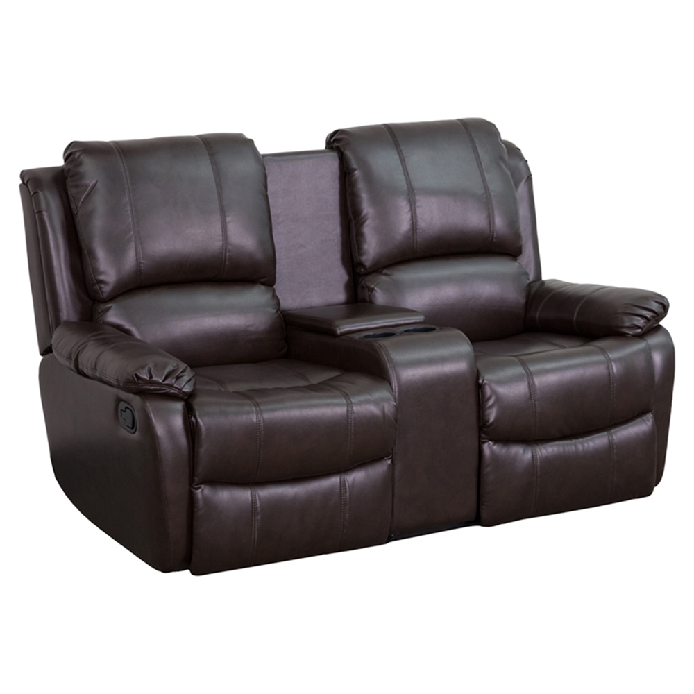 Allure Series 2-Seat Leather Recliner - Brown, Cup Holders | DCG Stores
