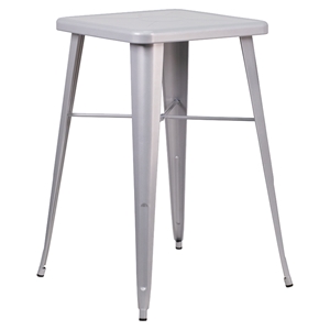 23.75" Square Metal Table - Bar Height, Silver 
