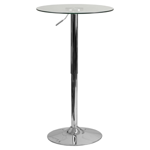 23.5" Round Adjustable Height Table - Clear Glass Top, Chrome Pedestal Base 