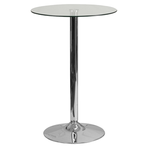 23.5" Round Glass Table - Clear, Chrome, Pedestal Base 