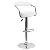 Adjustable Height Barstool - Armrests, White, Faux Leather