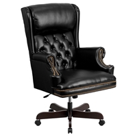 Leather Executive Swivel Office Chair - High Back, Nailhead, Black