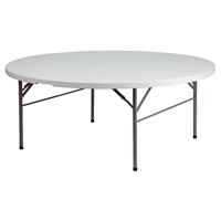 72" Round Bi-Fold Granite Plastic Folding Table - White