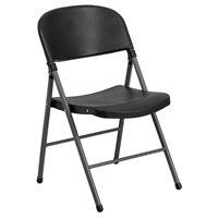 Hercules Series Plastic Folding Chair - Charcoal Frame, Black