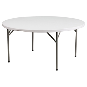 60" Round Granite Plastic Folding Table - White 