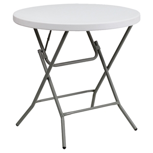 32" Round Granite Plastic Folding Table - White 