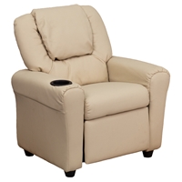 Faux Leather Kid Recliner - Cup Holder, Headrest, Beige