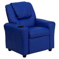 Faux Leather Kid Recliner - Cup Holder, Headrest, Blue