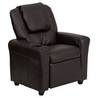 Leather Kid Recliner - Cup Holder, Headrest, Brown