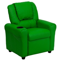 Faux Leather Kid Recliner - Cup Holder, Headrest, Green