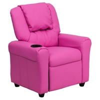 Faux Leather Kid Recliner - Cup Holder, Headrest, Hot Pink