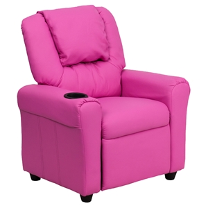 Faux Leather Kid Recliner - Cup Holder, Headrest, Hot Pink 