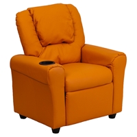 Faux Leather Kid Recliner - Cup Holder, Headrest, Orange