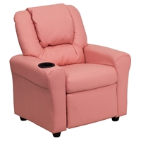 Faux Leather Kid Recliner - Cup Holder, Headrest, Pink