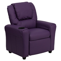 Faux Leather Kid Recliner - Cup Holder, Headrest, Purple