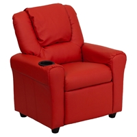 Faux Leather Kid Recliner - Cup Holder, Headrest, Red